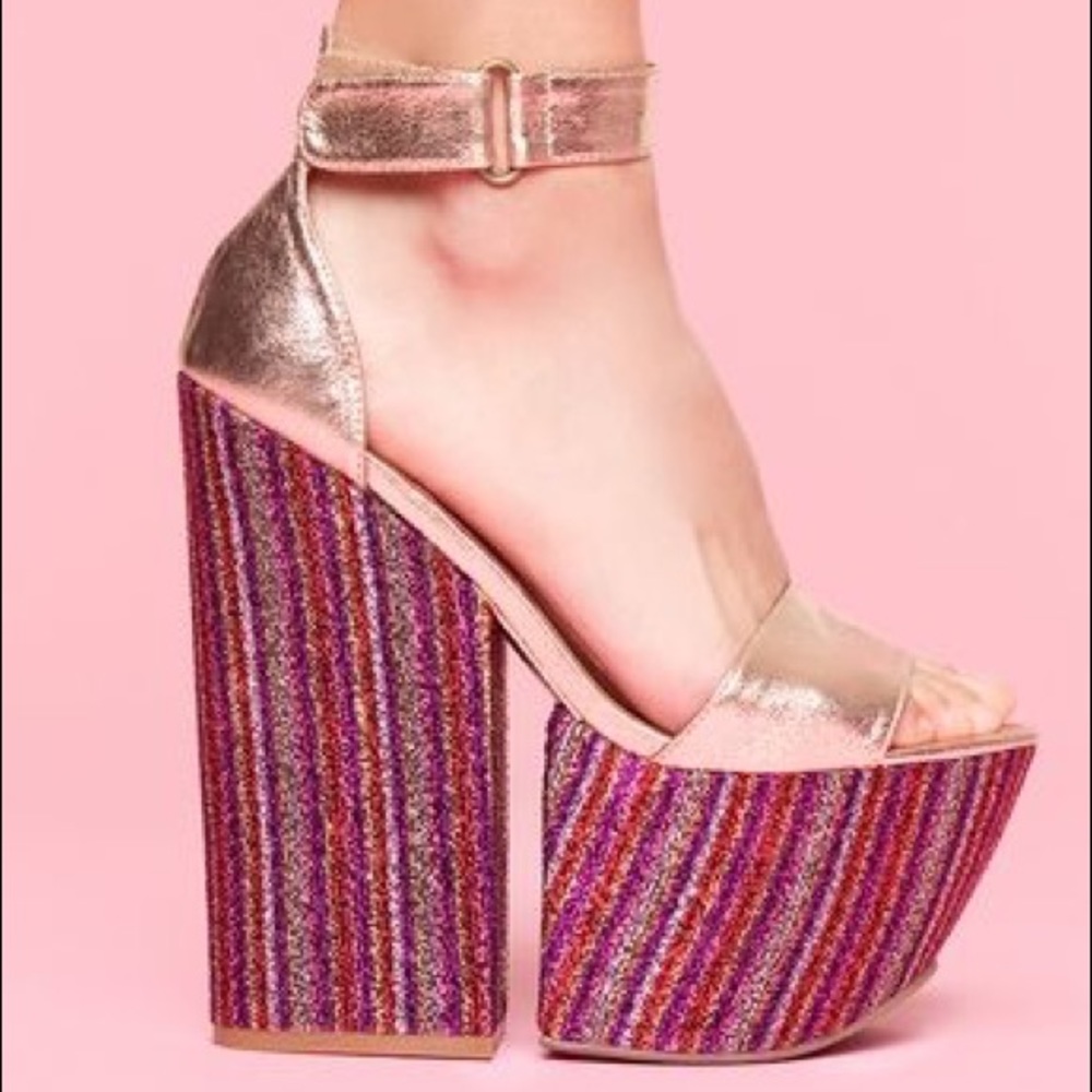 Jeffrey Campbell Forget Gold/Multi Open Toe Heels